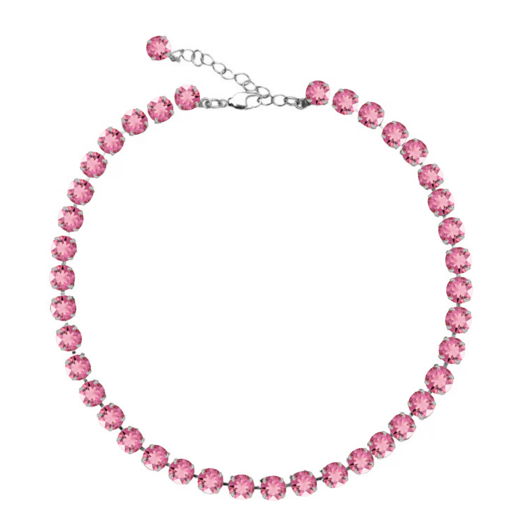collana tennis in versione rosa e argento con cristalli