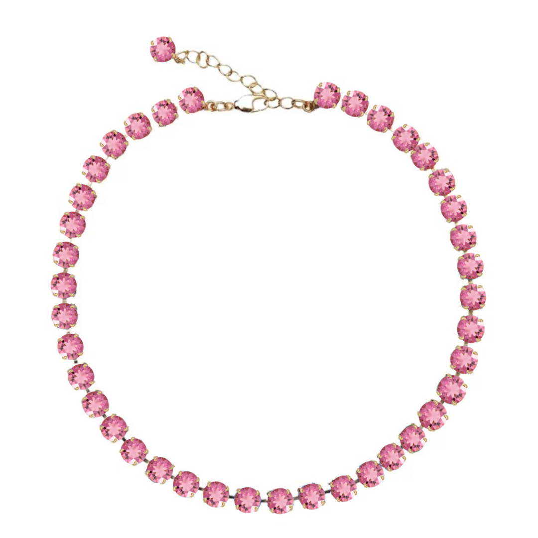 collana con cristalli rosa e rifiniture oro