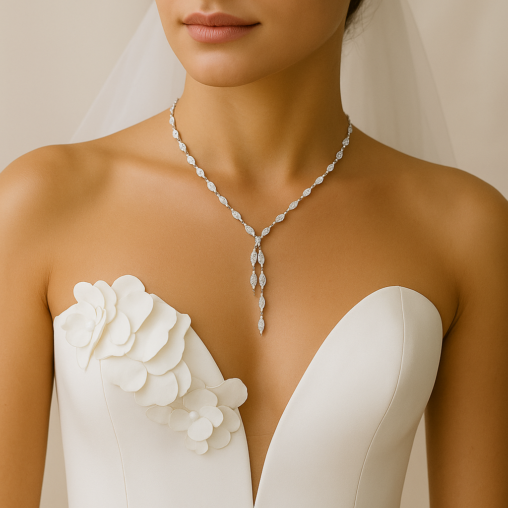 collana da sposa con swarovski navette perfetta per abito con scollo a cuore