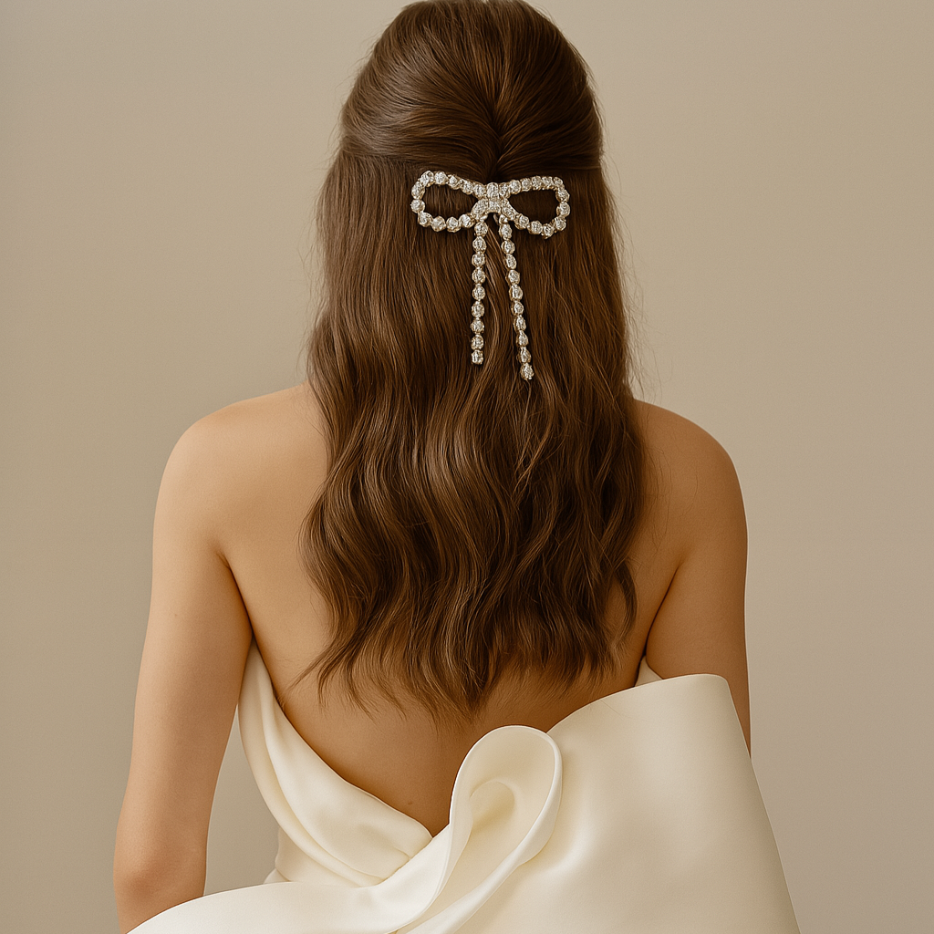 fermaglio fiocco sposa indossato