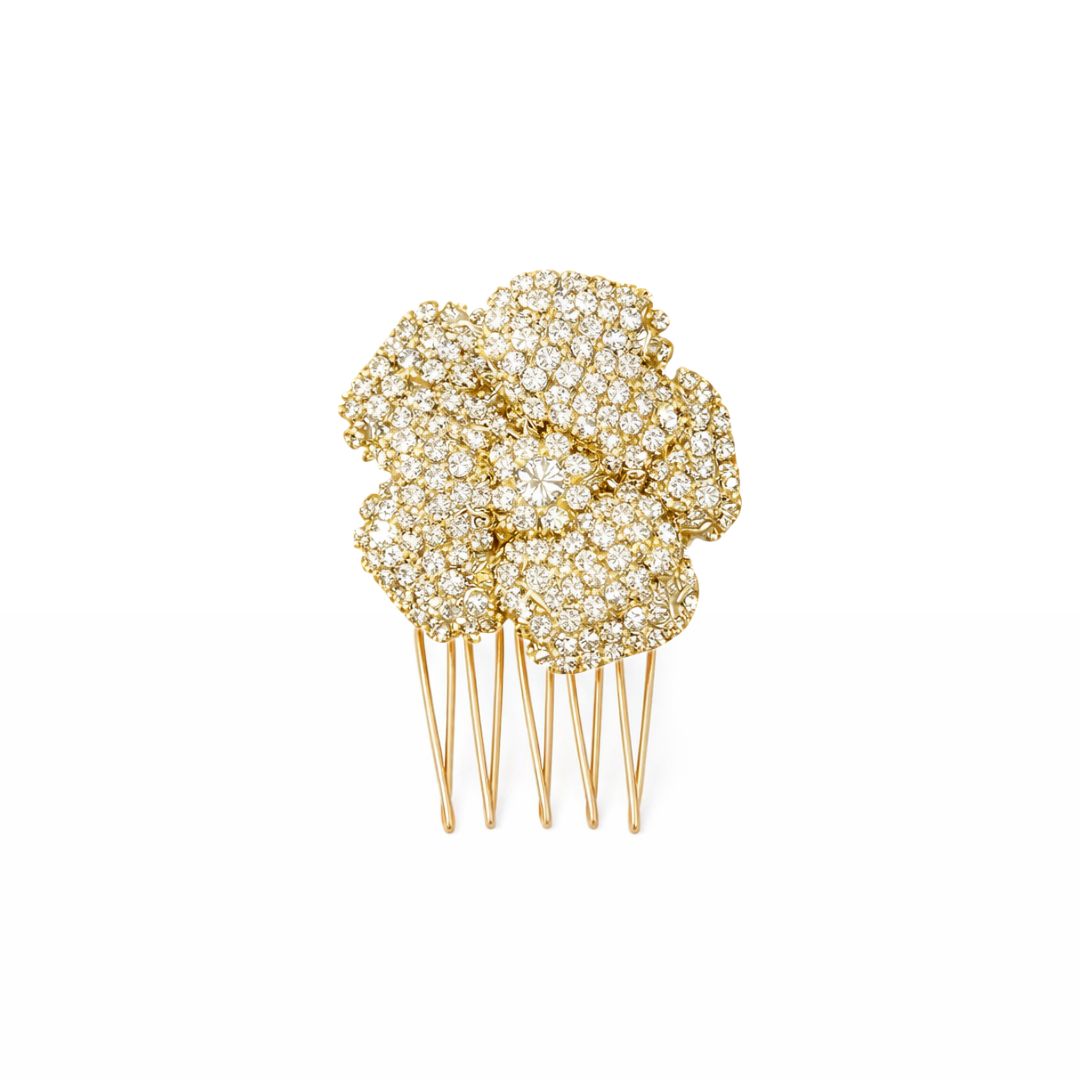 fermaglio grande sposa con fiore oro con swarovski