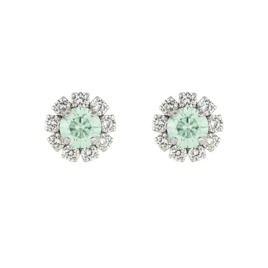 orecchini color argento con swarovski centrale verde chiaro