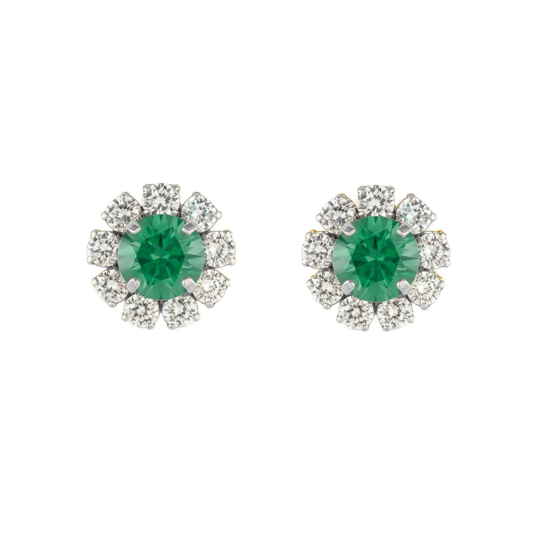 orecchini color argento con swarovski centrale verde scuro