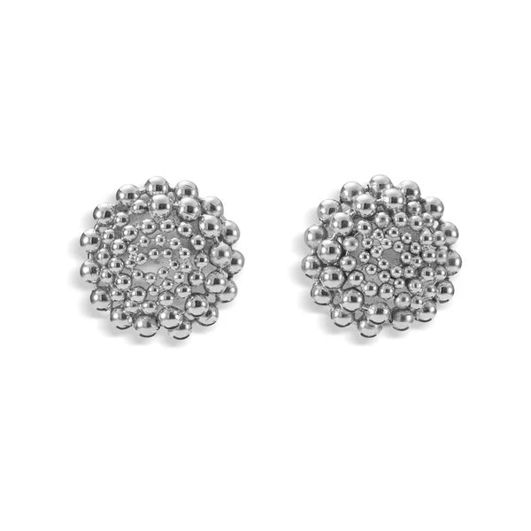 orecchini bottone grande argento con palline tridimensionale