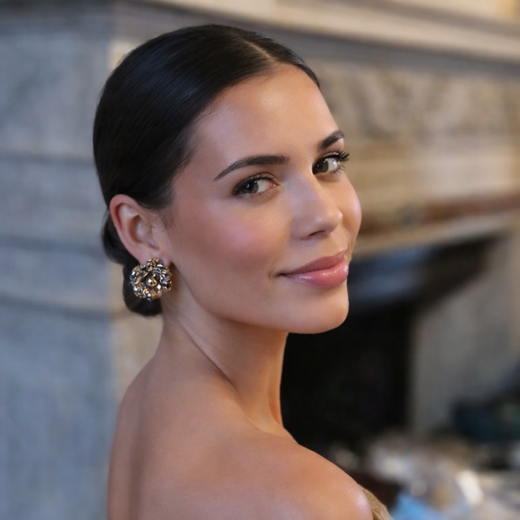 orecchini camelia oro indossati da una modella