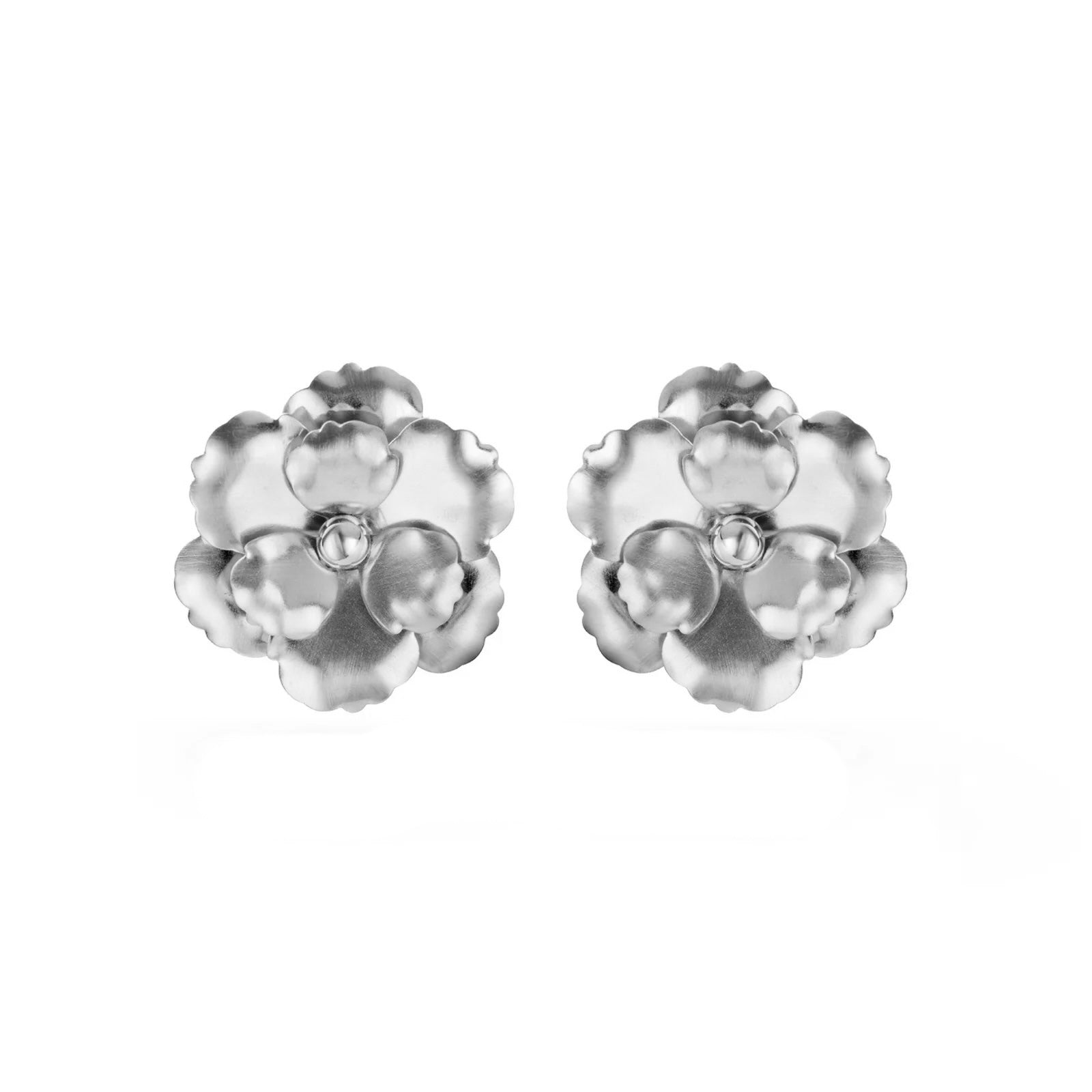 orecchini camelie tridimensionali argento