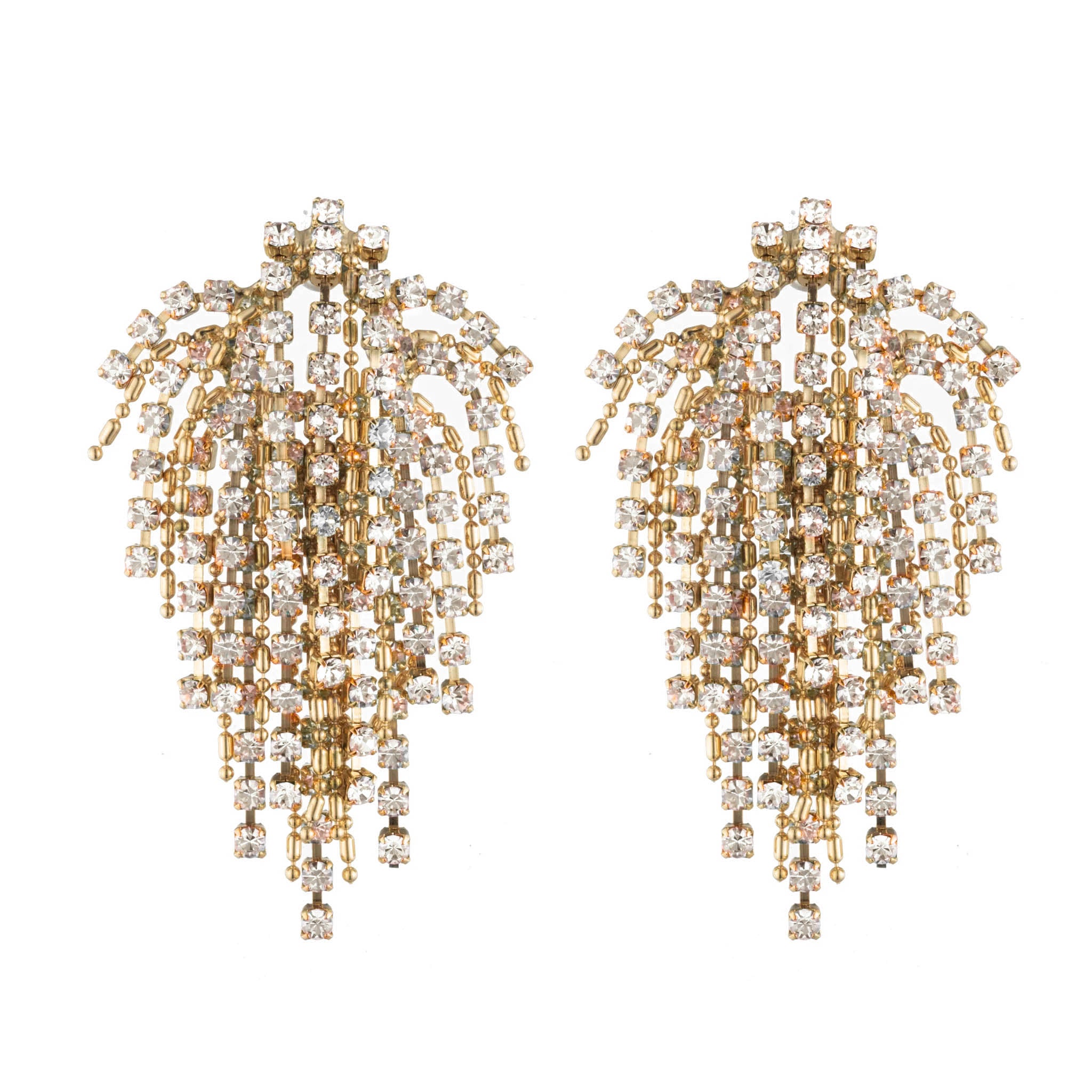 Orecchini A Clip Bello London Wallis Con Lunghe Catene E Cristalli - Placcato Oro, Senza Foro, Confortevoli