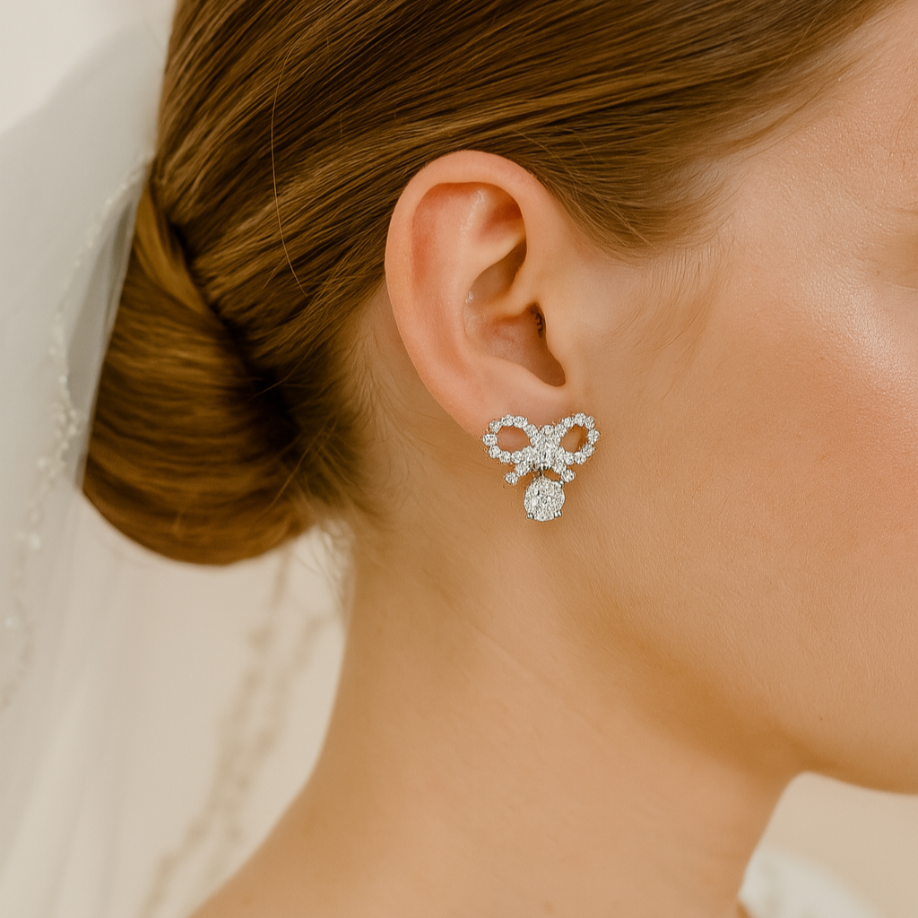 orecchini fiocco swarovski sposa indossati