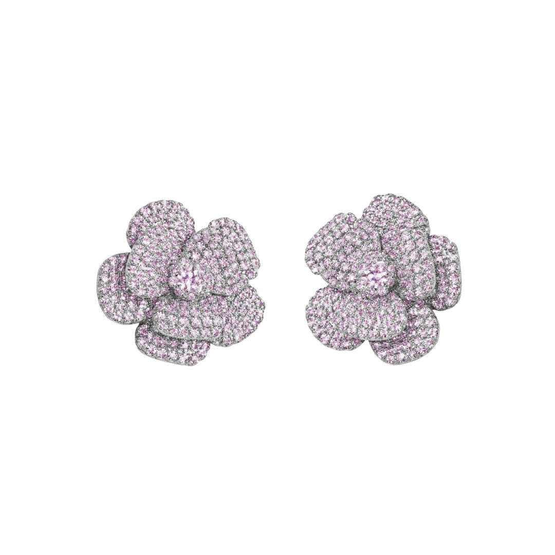 orecchini fiore grande rosa argento