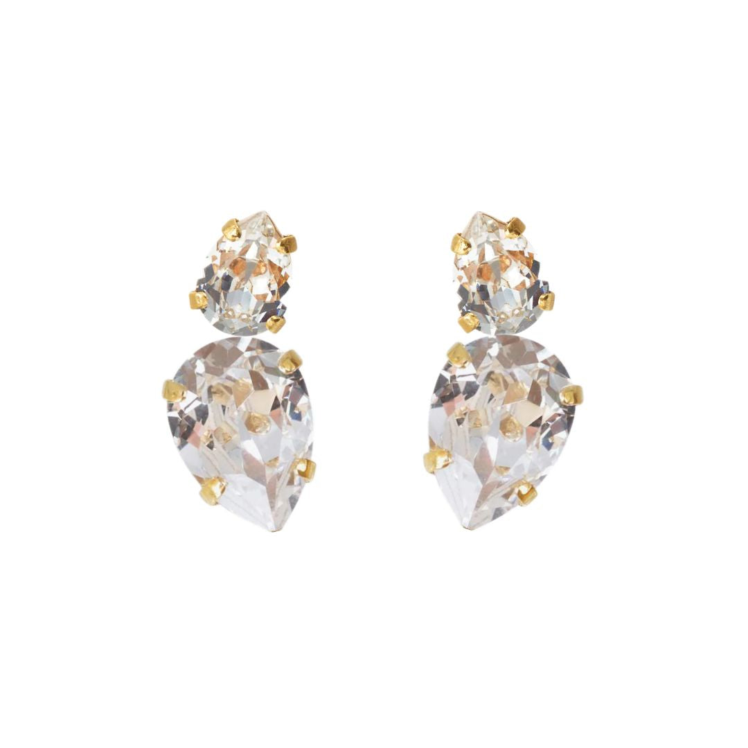 orecchini da sposa dorati a lobo con due gocce