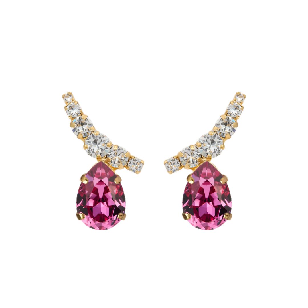orecchini con goccia e cristalli in versione oro e goccia fucsia