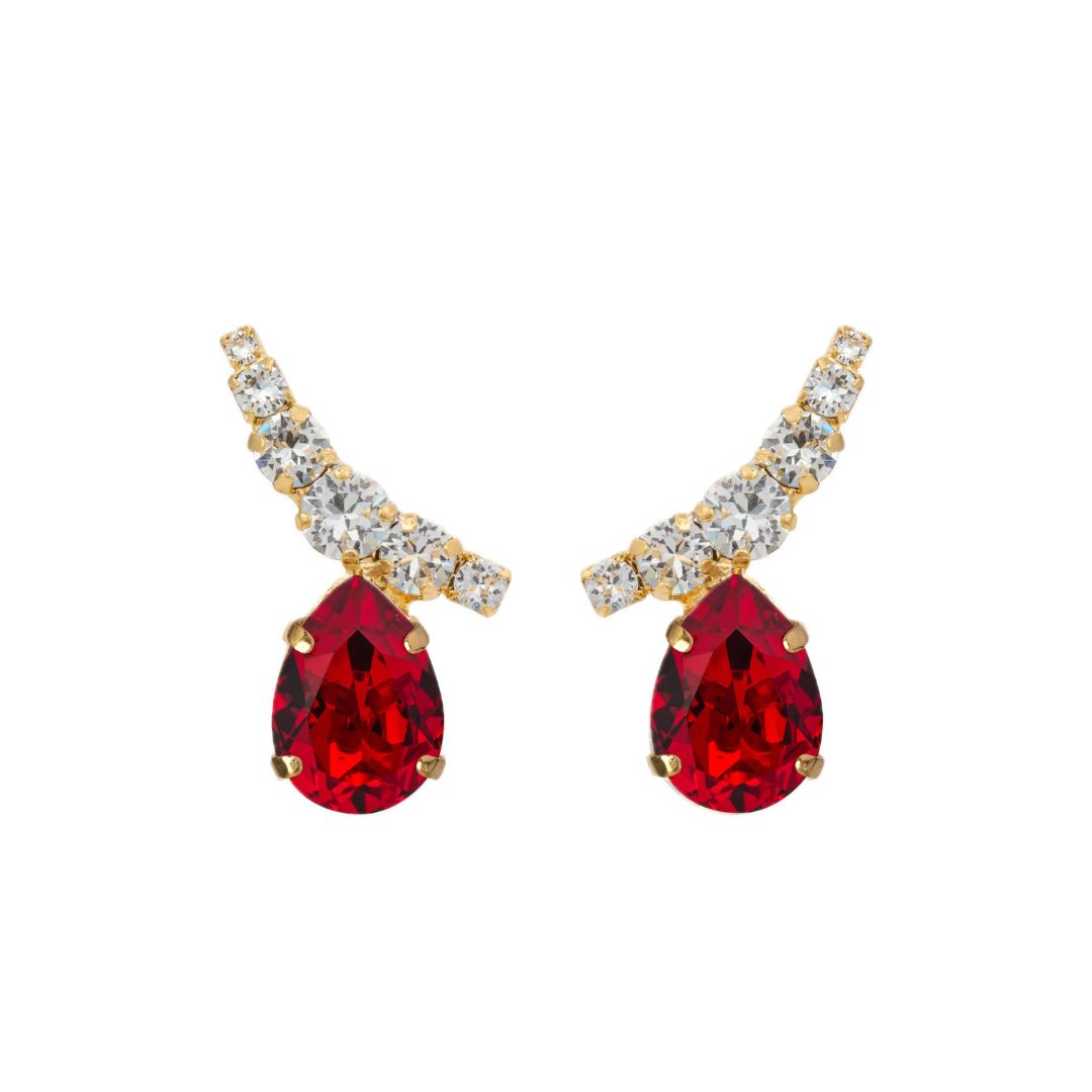orecchini a goccia con cristalli in rifiniture oro e swarovski rossi