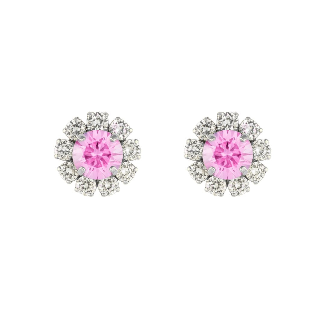 orecchini a lobo color argento con swarovski centrale fucsia