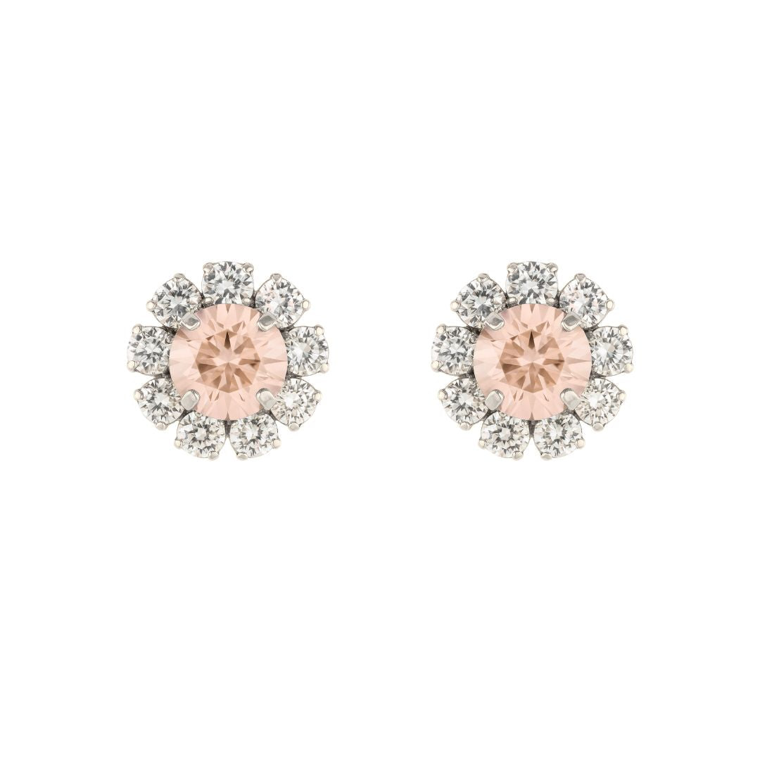 orecchini a lobo a forma di fiore con al centro swarovski rosa