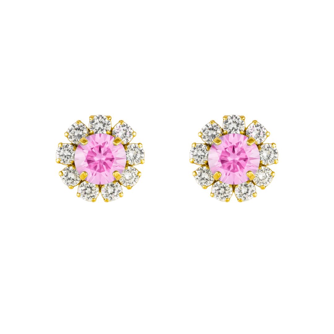 orecchini a lobo oro con swarovski centrale fucsia