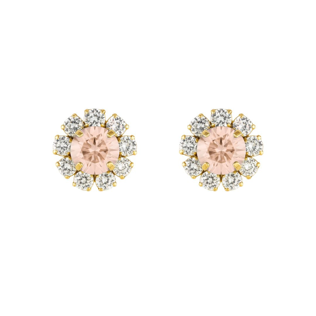 orecchini a lobo oro con swarovski al centro rosa