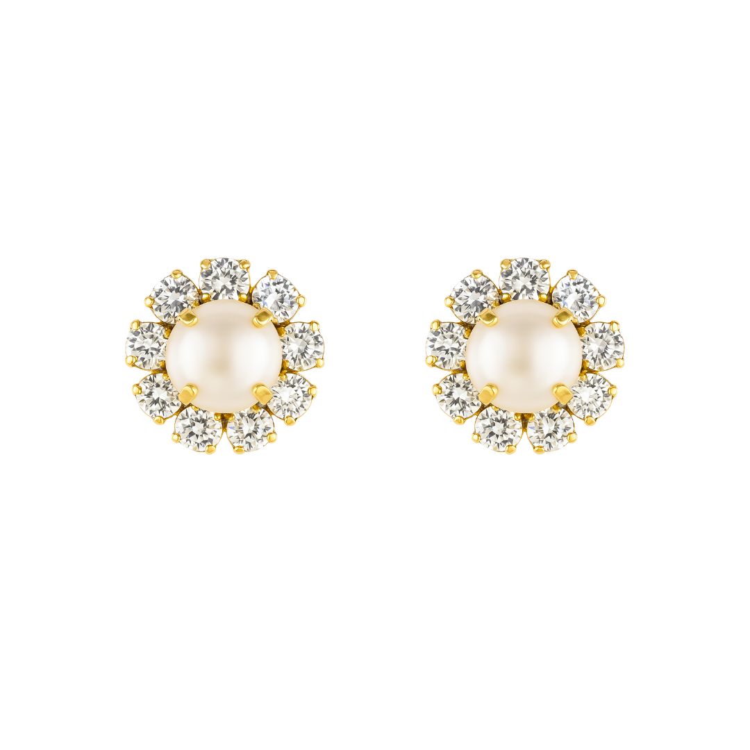 orecchini a forma di fiore con swarovski con perla al centro