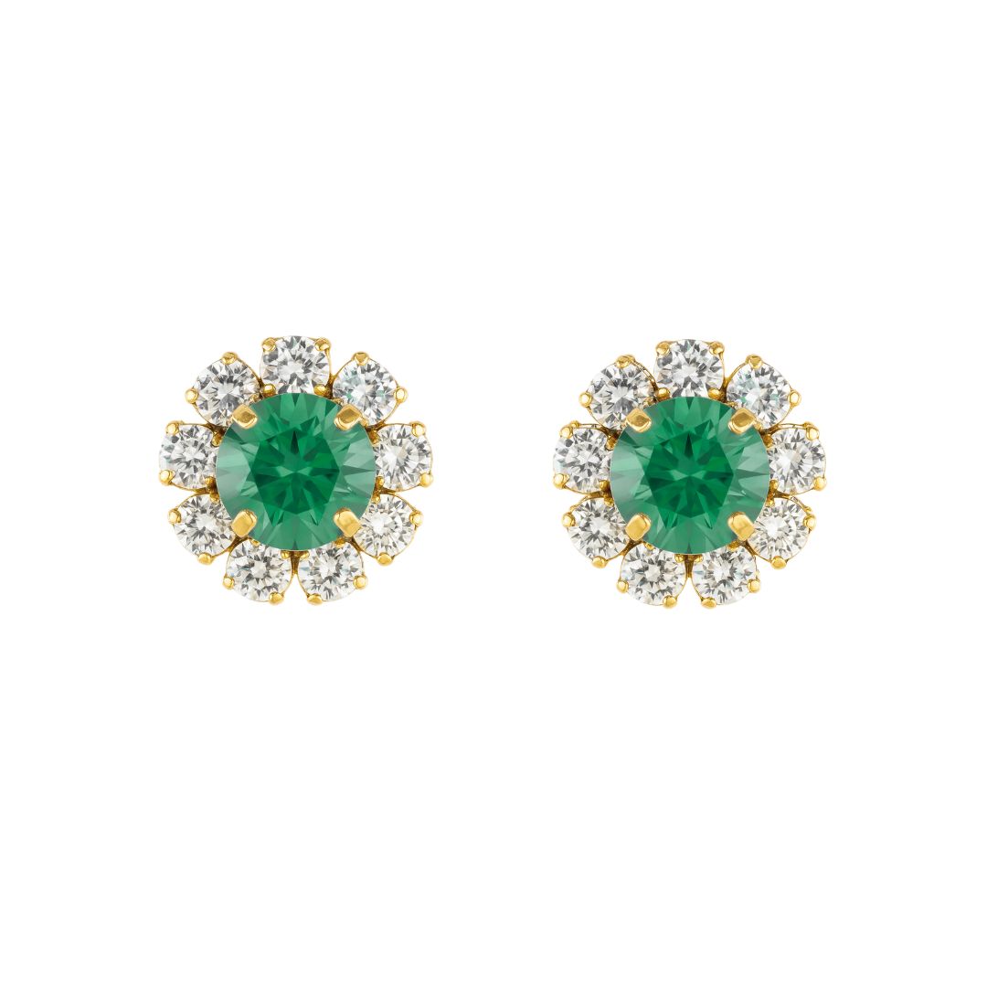 orecchini color oro con swarovski centrale verde scuro