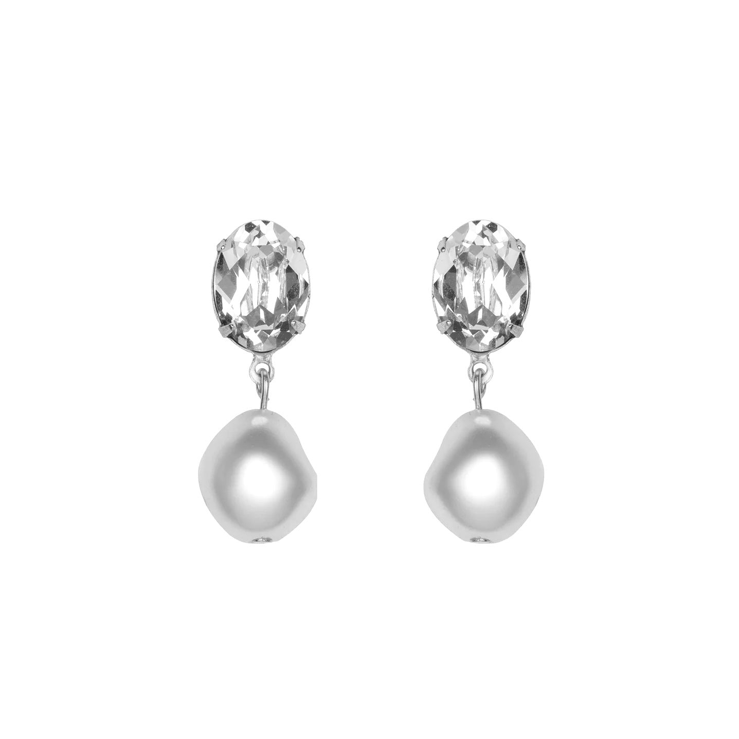 orecchini con perno a forma di ovale con swarovski e perla pendente barocca da sposa