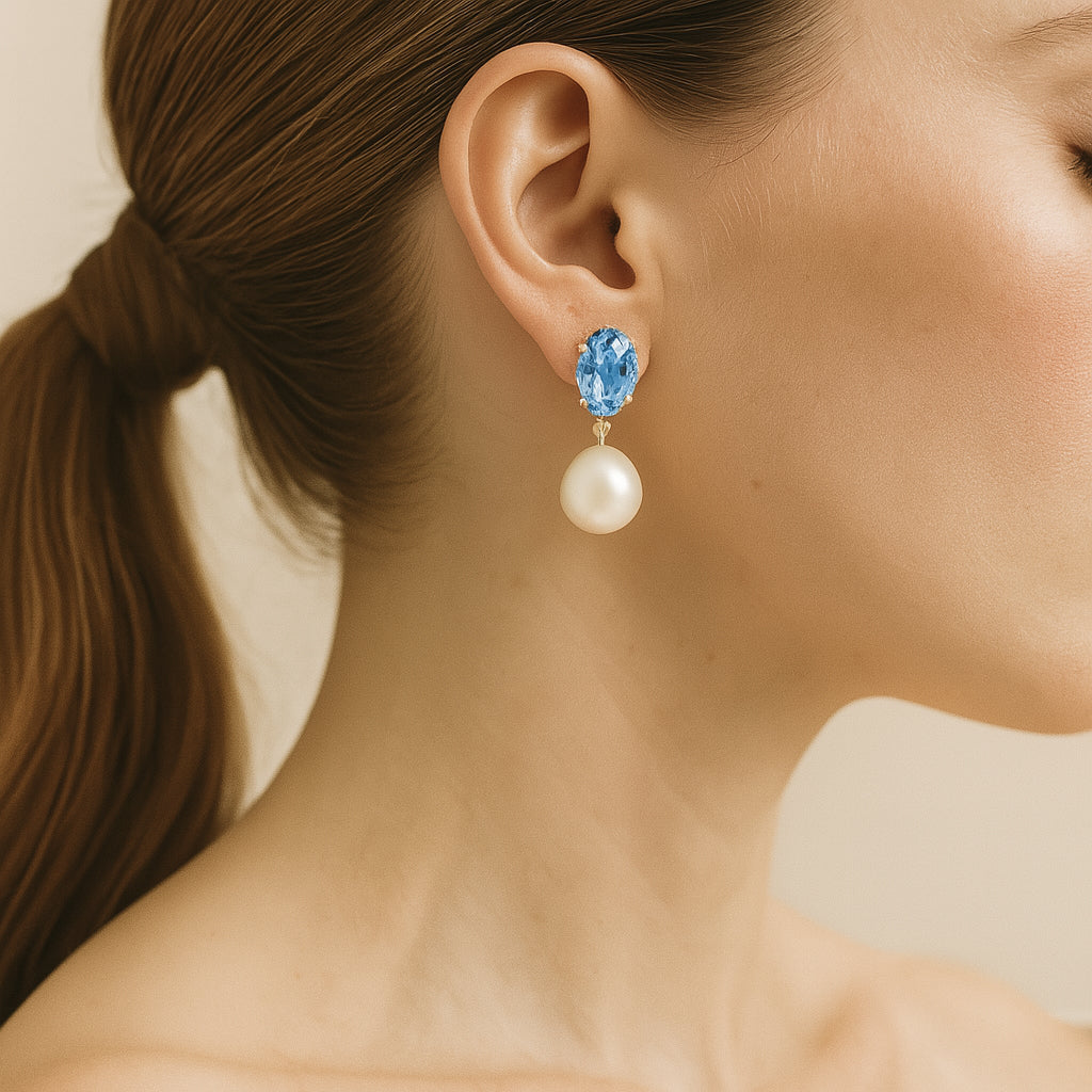 orecchini ovale da sposa turchese con perla barocca swarovski pendente