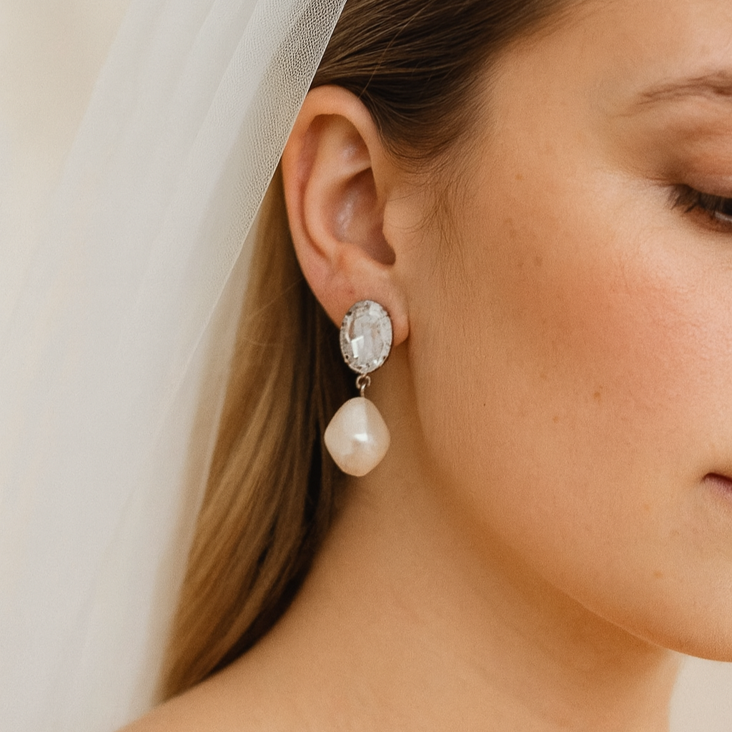 orecchini sposa ovale con perla barocca