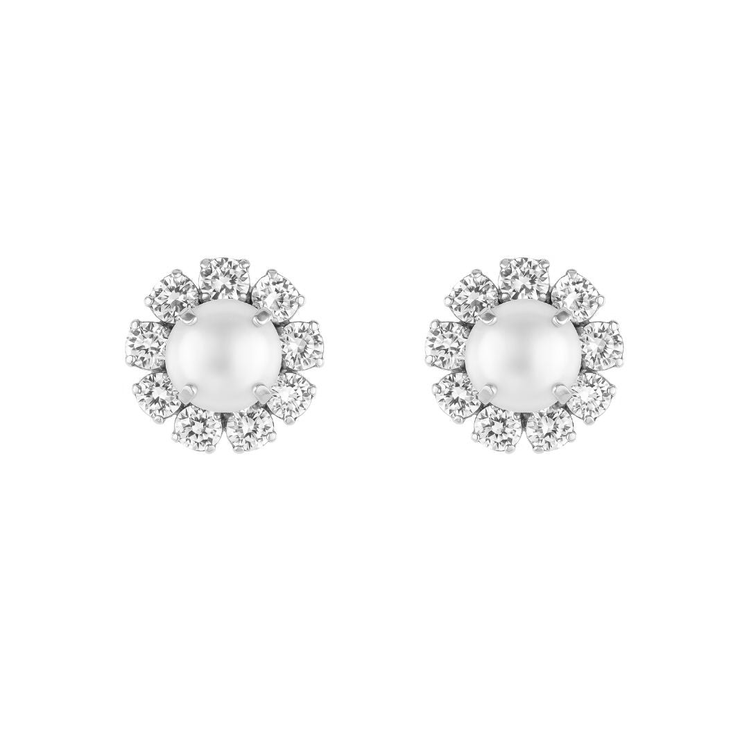 orecchini da sposa con perle bianche e diamanti a lobo piccoli swarovski