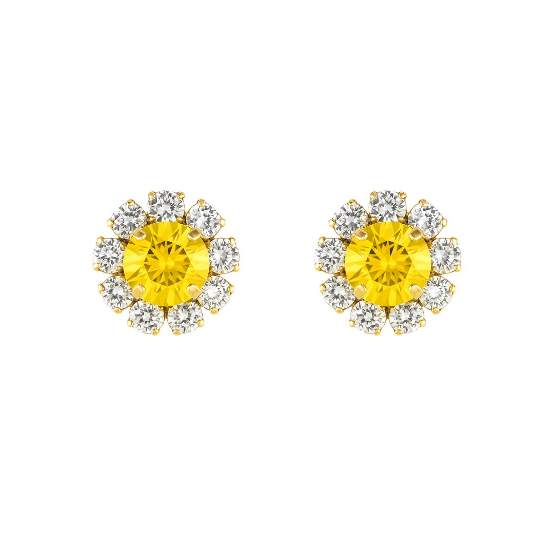 orecchini a lobo con swarovski gialli a forma di fiore