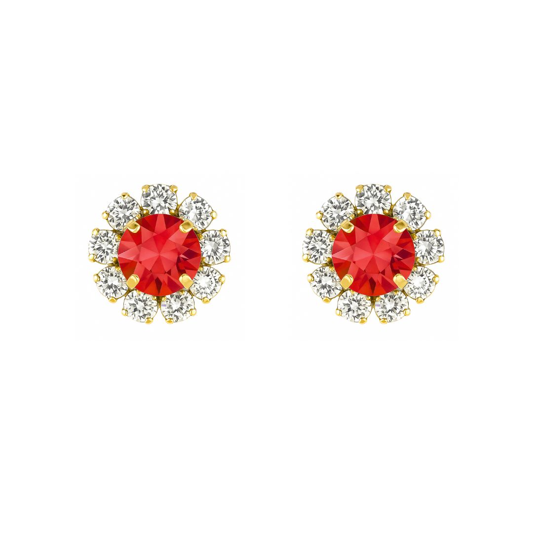 orecchini a lobo swarovski rossi finitura dorata