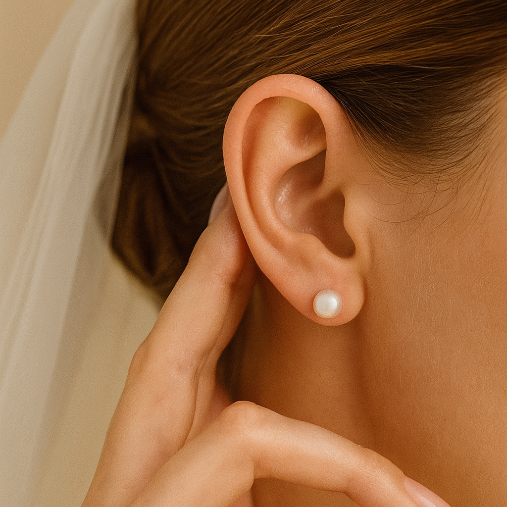 orecchini semplici con perla indossati