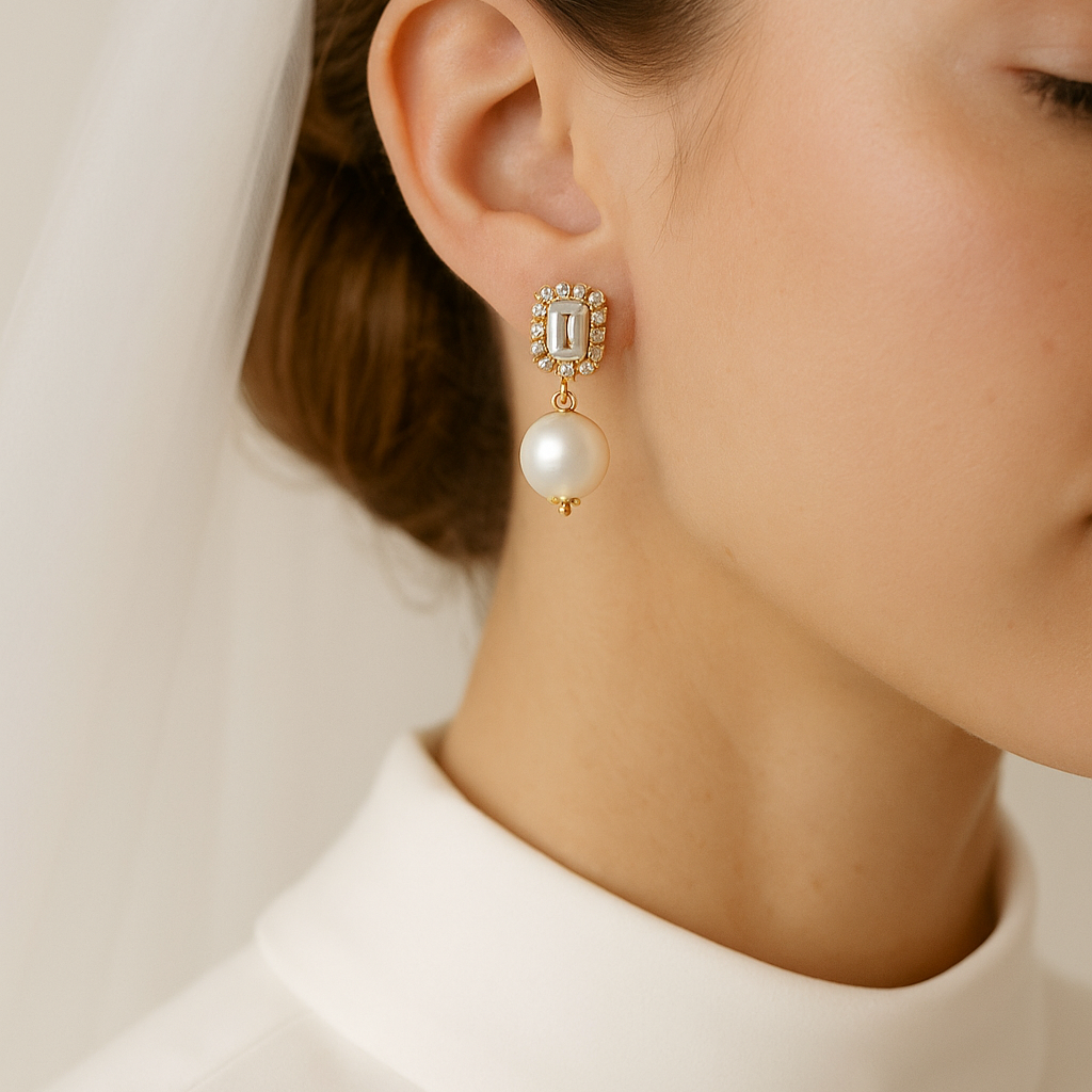 orecchini sposa swarovski luminosi con perla pendente classico