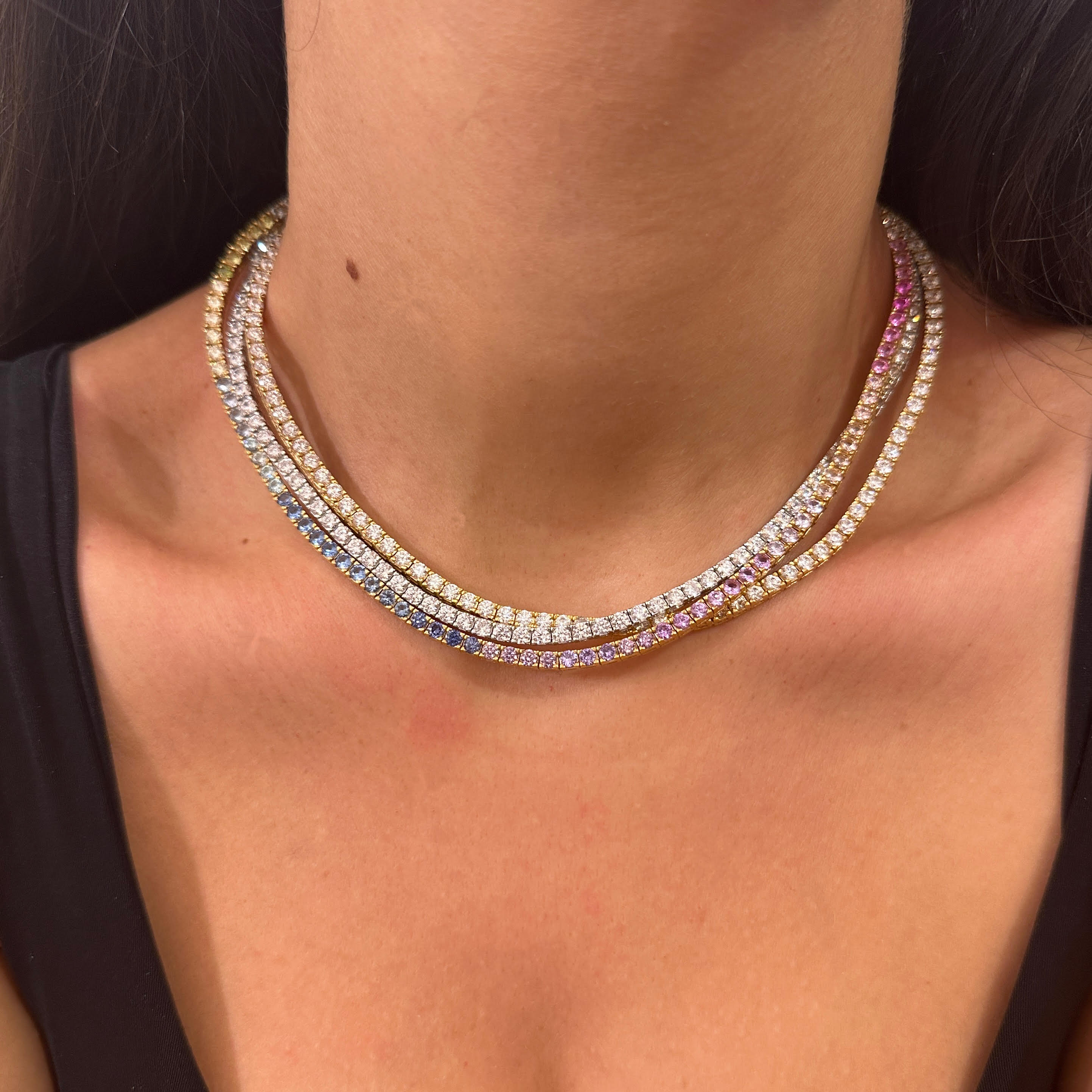 set collane tennis : arcobaleno,tennis argento e tennis oro