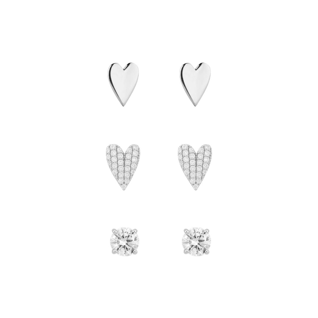 set di orecchini a lobo a forma di cuore argento 95 e zirconi