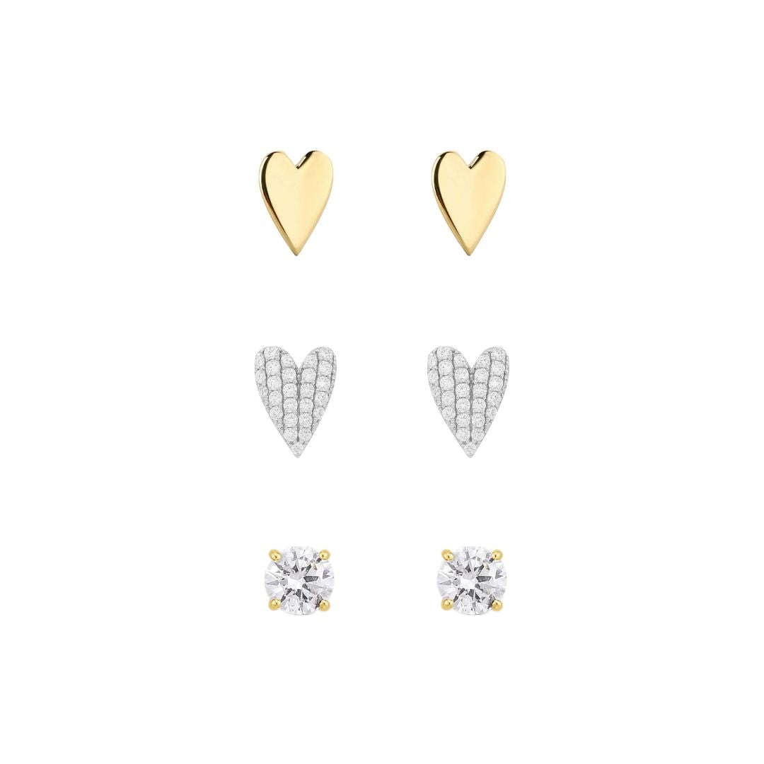 set orecchini a lobo a forma di cuore in argento 925 e zirconi