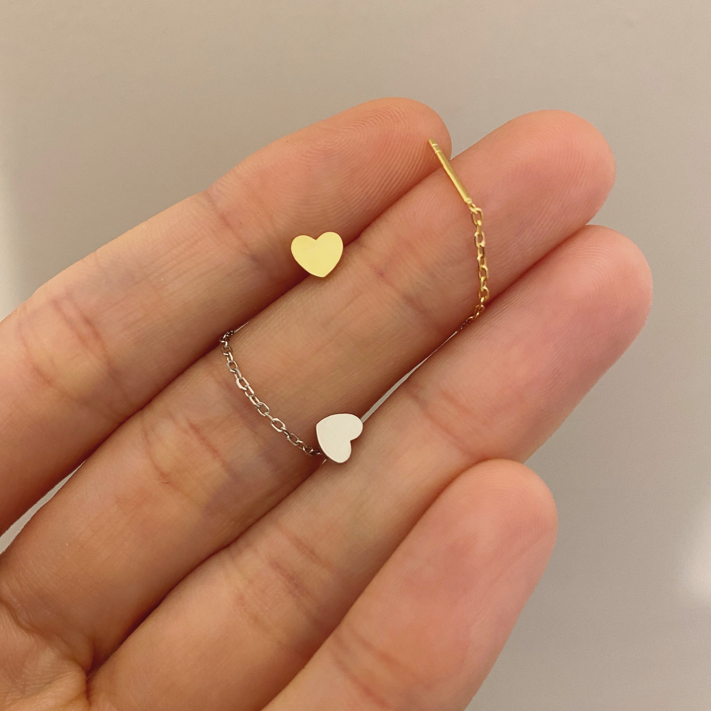 orecchini saliscendi con cuore dorato e argento 925