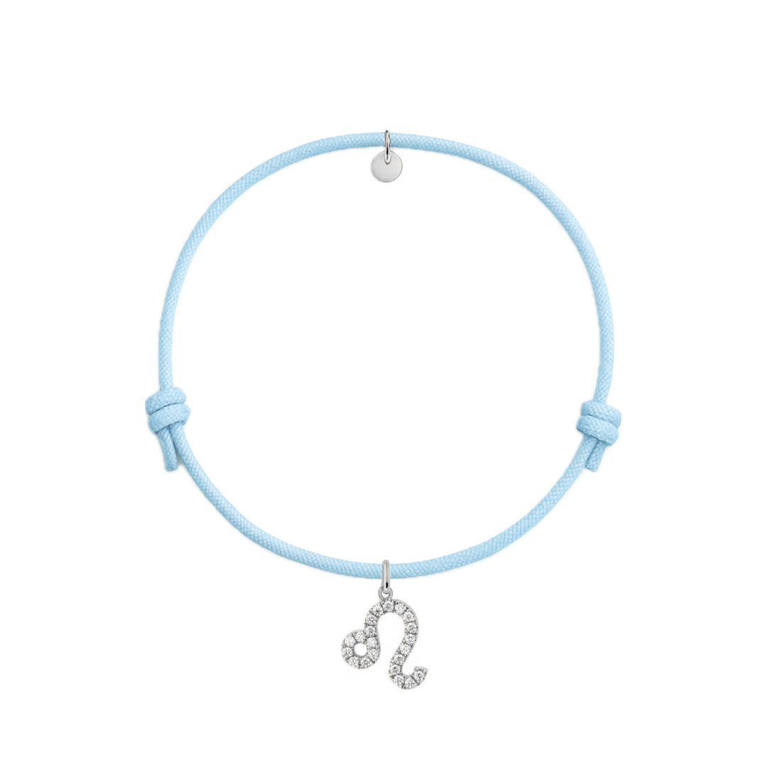 bracciale con cordino azzurro e ciondolo segno zodiacale in argento 925 e zirconi