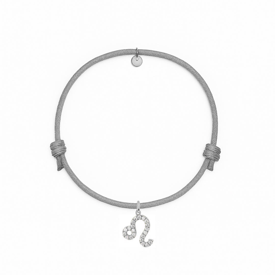 bracciale con cordino grigio e ciondoli in argento e zirconi