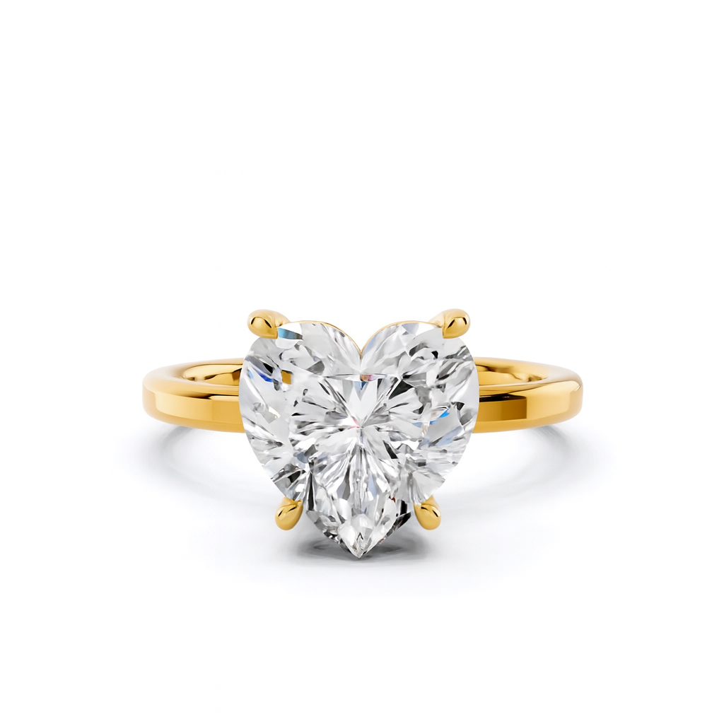 anello solitario con diamante a forma di cuore regolabile dorato