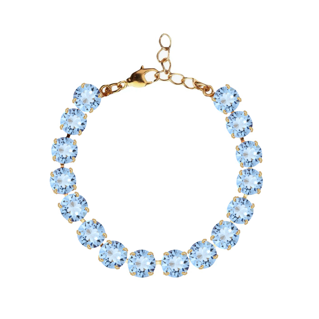 bracciale con cristalli azzurro e dettagli oro