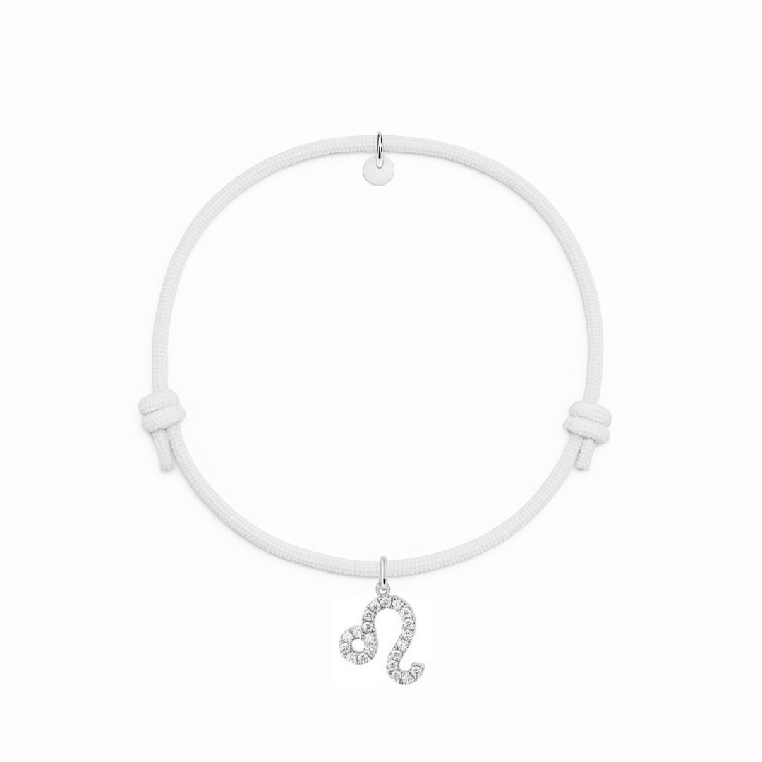 bracciale con cordino bianco e ciondoli in argento e zirconi