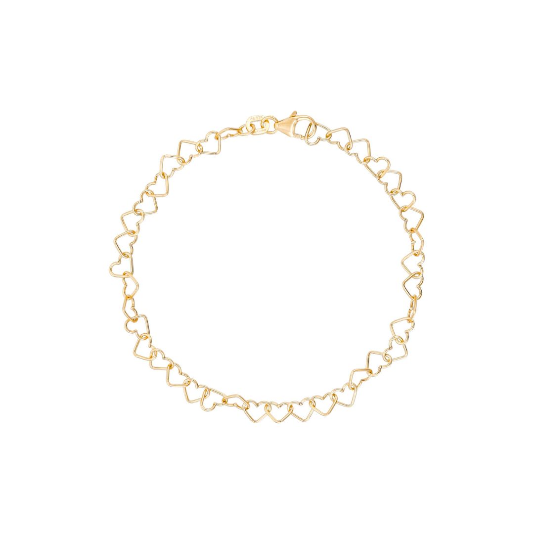 bracciale con catena di cuori in versione oro su sfondo bianco