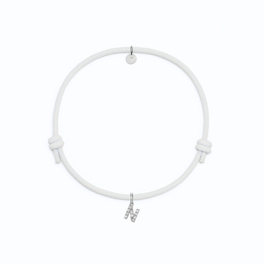 bracciale con cordino bianco con iniziale N argento