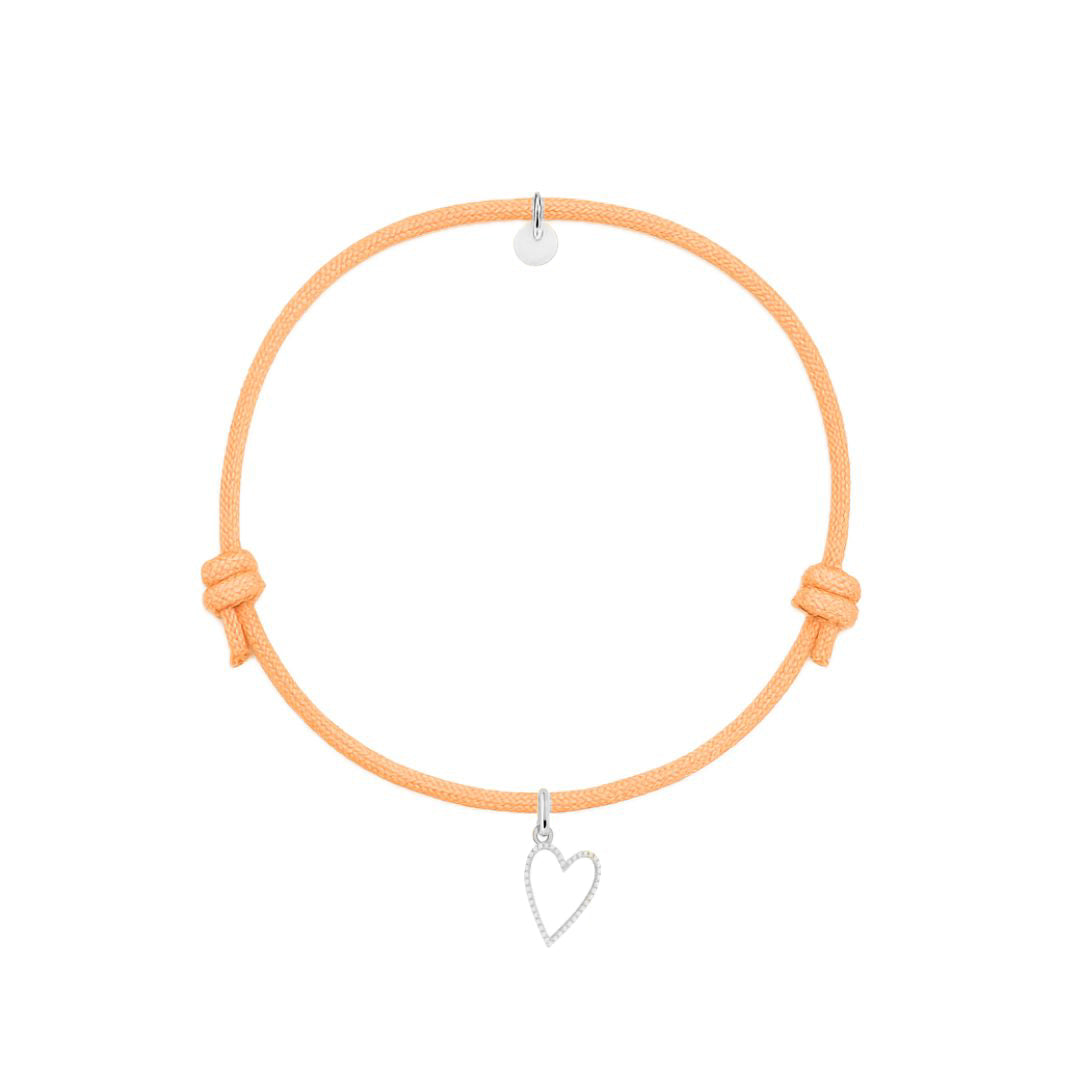 bracciale corda arancione con ciondolo sagoma cuore