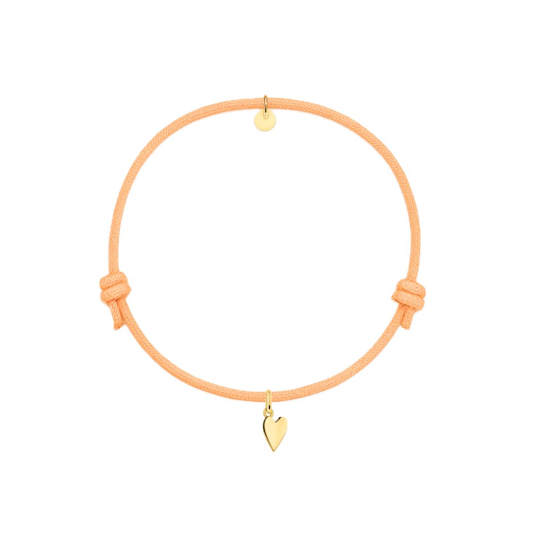 bracciale corda arancione con ciondolo cuore dorato in argento 925