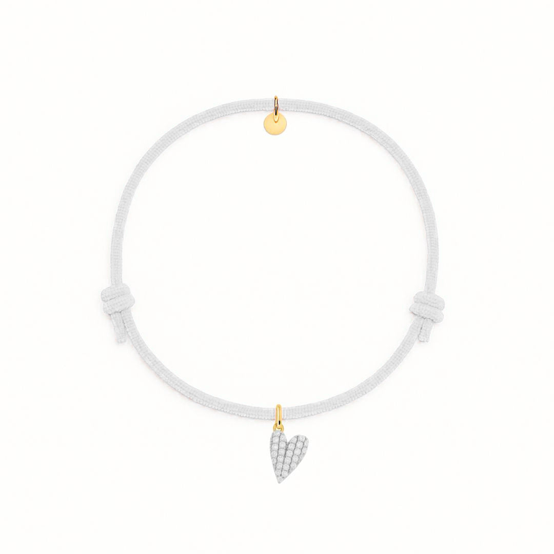 bracciale cordino bianco charm cuore zirconi 