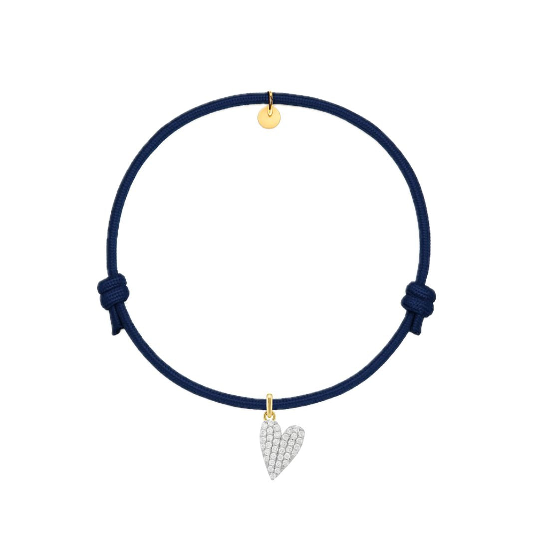 bracciale corda blu con ciondolo cuore diamanti
