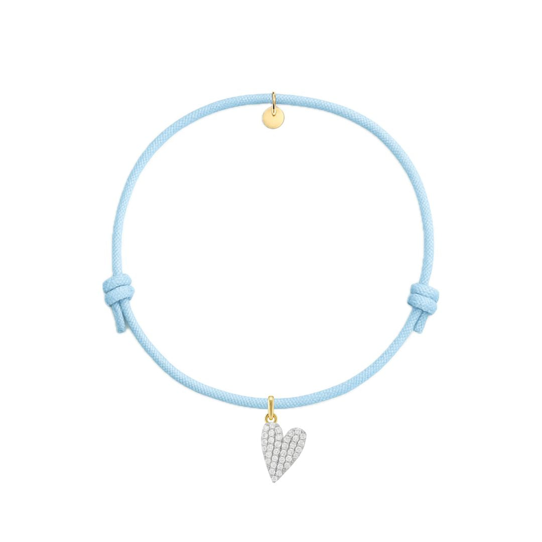 bracciale in corda celeste con ciondolo a cuore in argento 925