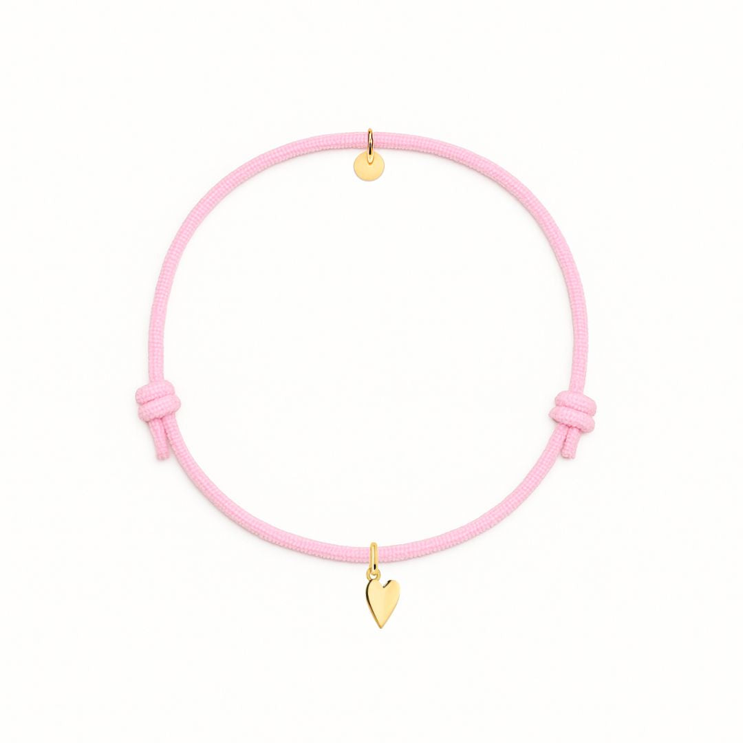bracciale cordino rosa con ciondolo a forma di cuore oro in argento 925