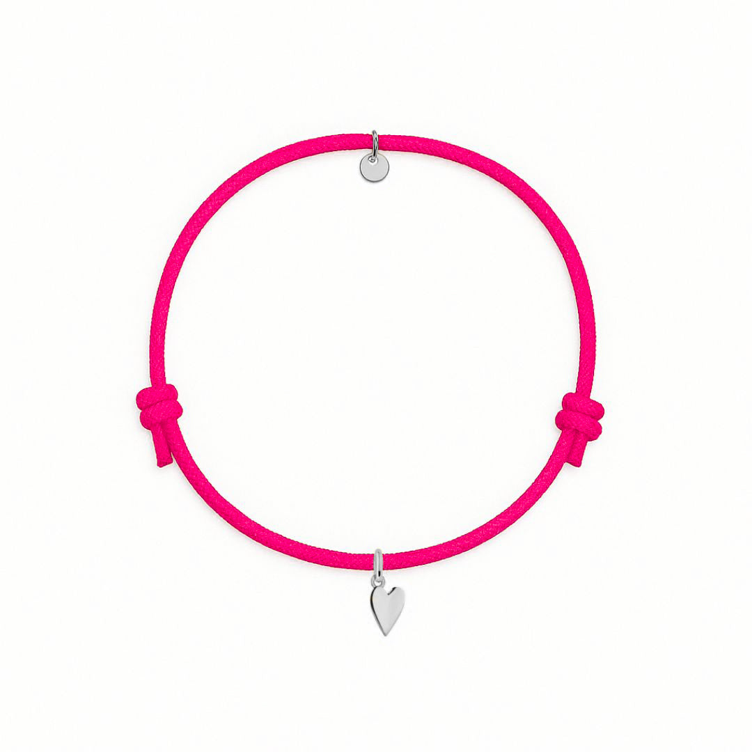 bracciale con cordino fucsia e cuore in argento 925