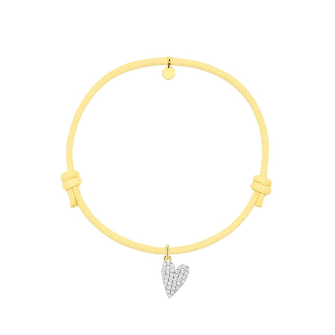 bracciale cordino giallo con ciondolo a forma di cuore 