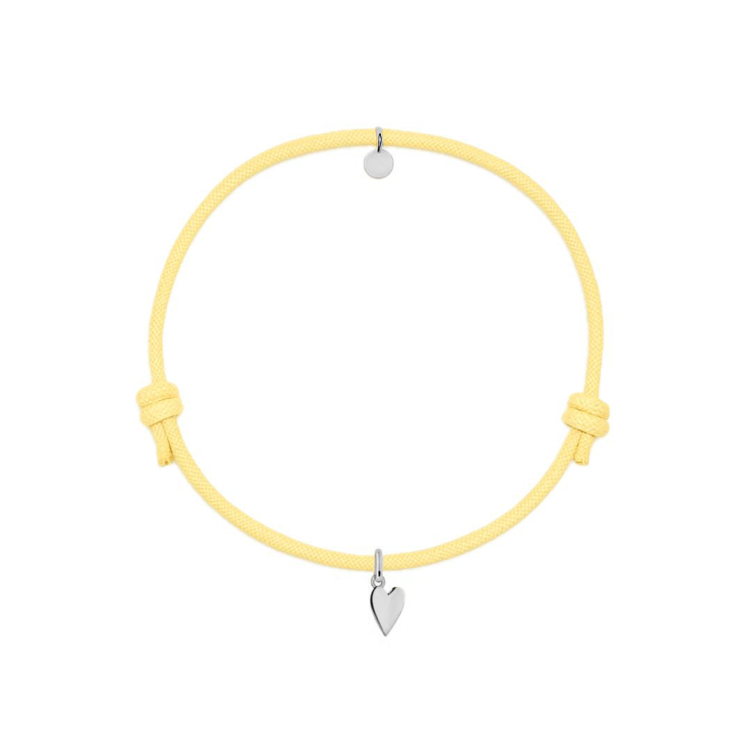 bracciale cordino giallo con ciondolo cuore in argento 925